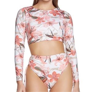 Phax Large 2-piece swim set Wild Rose Cropped Rash Guard & High Waist NWT